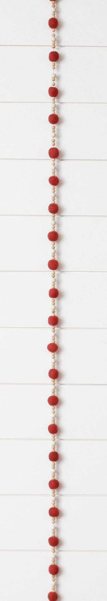 Red Felt And Wood Bead Garland