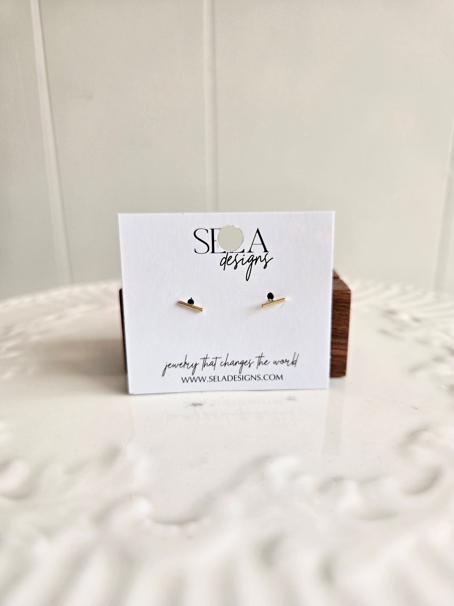 14k Gold Bar Stud Earrings