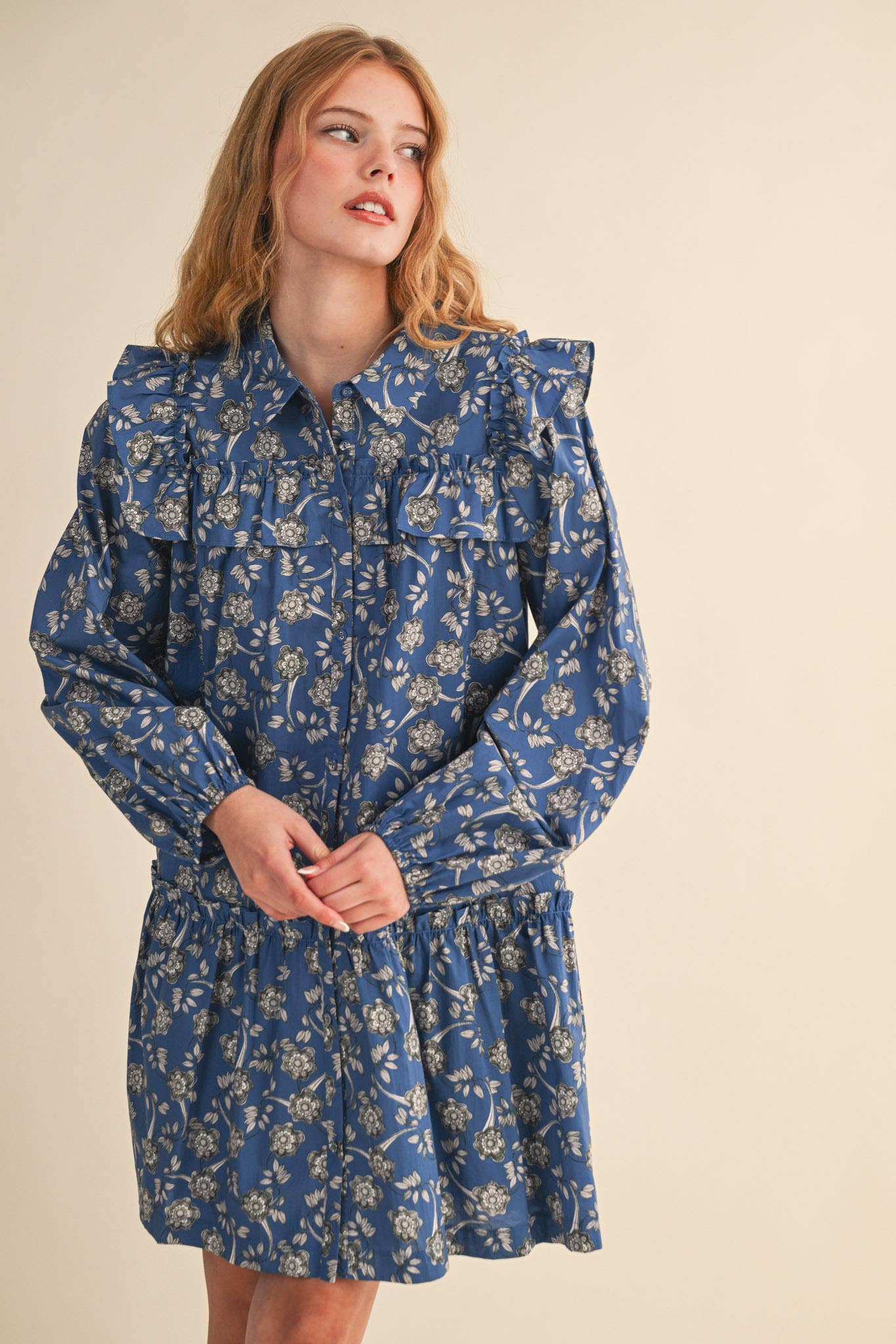Ruffle Trim Mini Dress