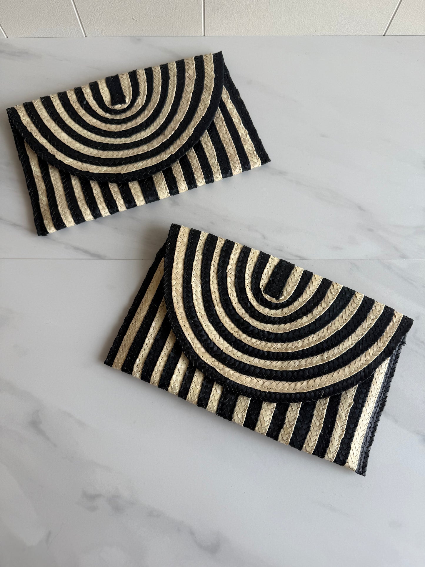 Straw Clutch Purse Black and White Stripe