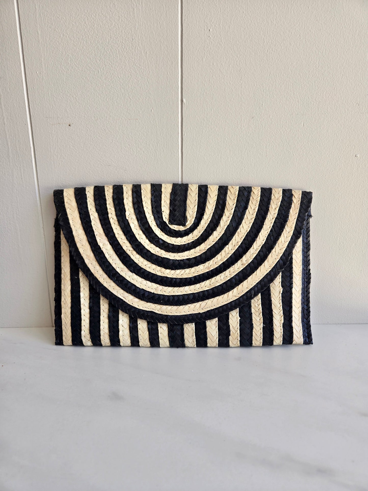 Straw Clutch Purse Black and White Stripe