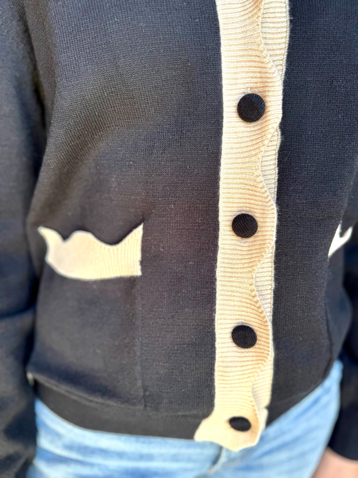 Scalloped Cardigan Sweater - Black Almond