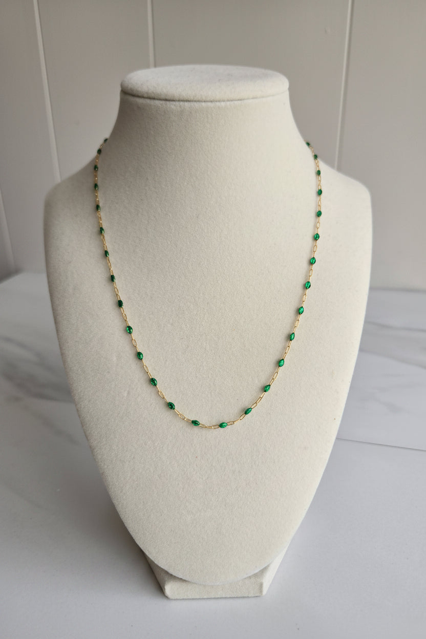 Spreading Sonshine Emerald Green Enamel Gold Necklace