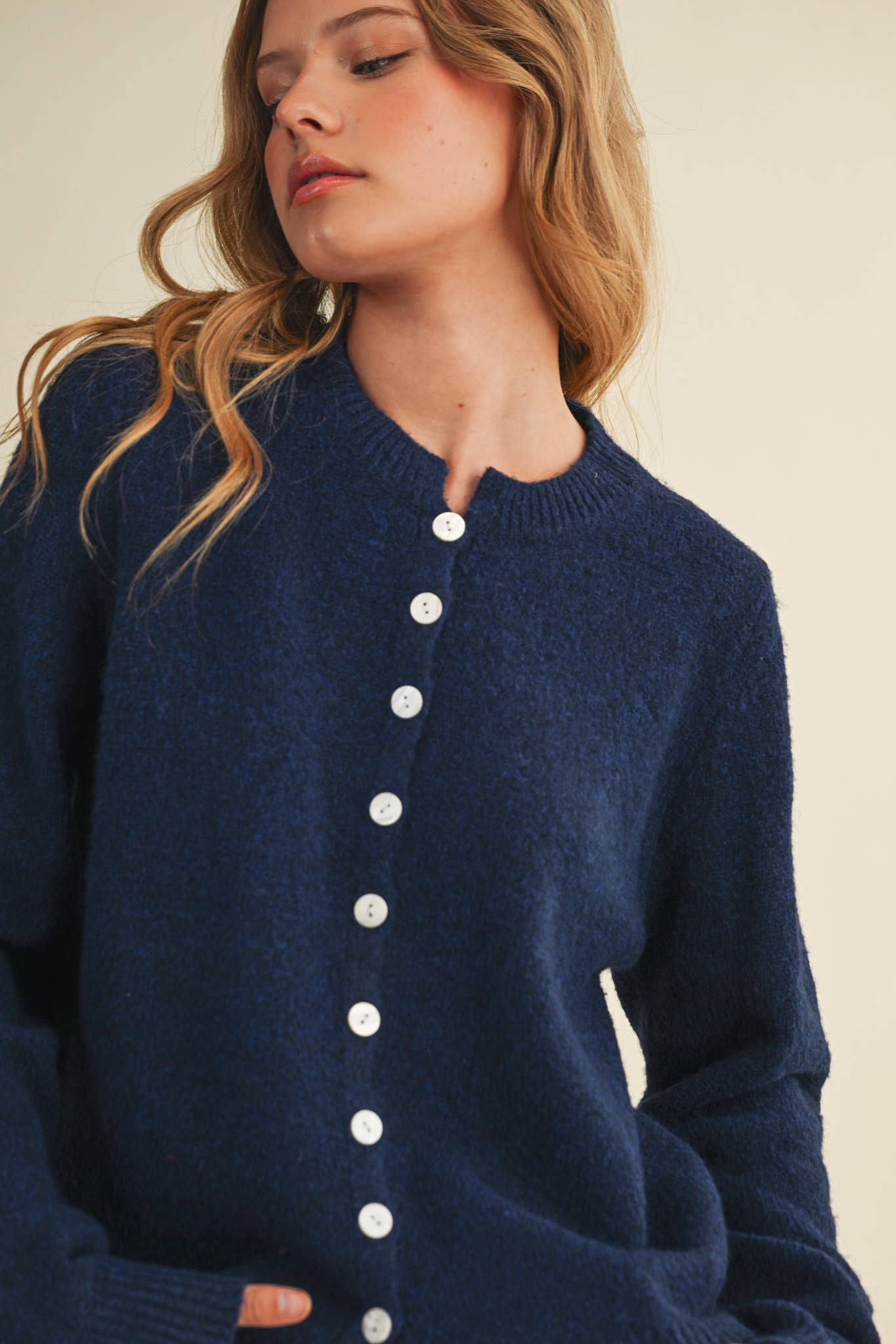 Marled Knit Sweater Cardigan - Navy