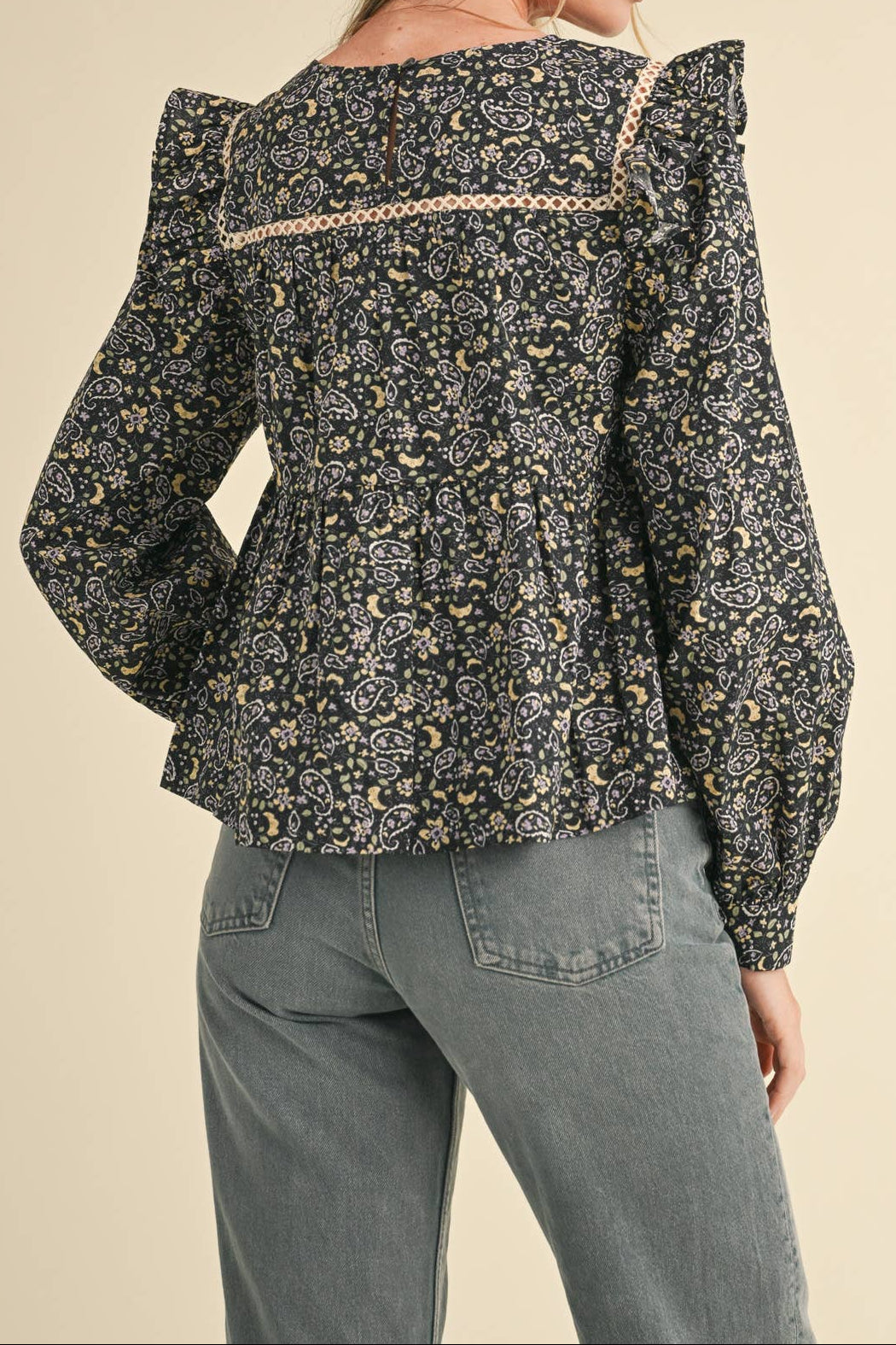 Black Floral Puff Sleeve Top