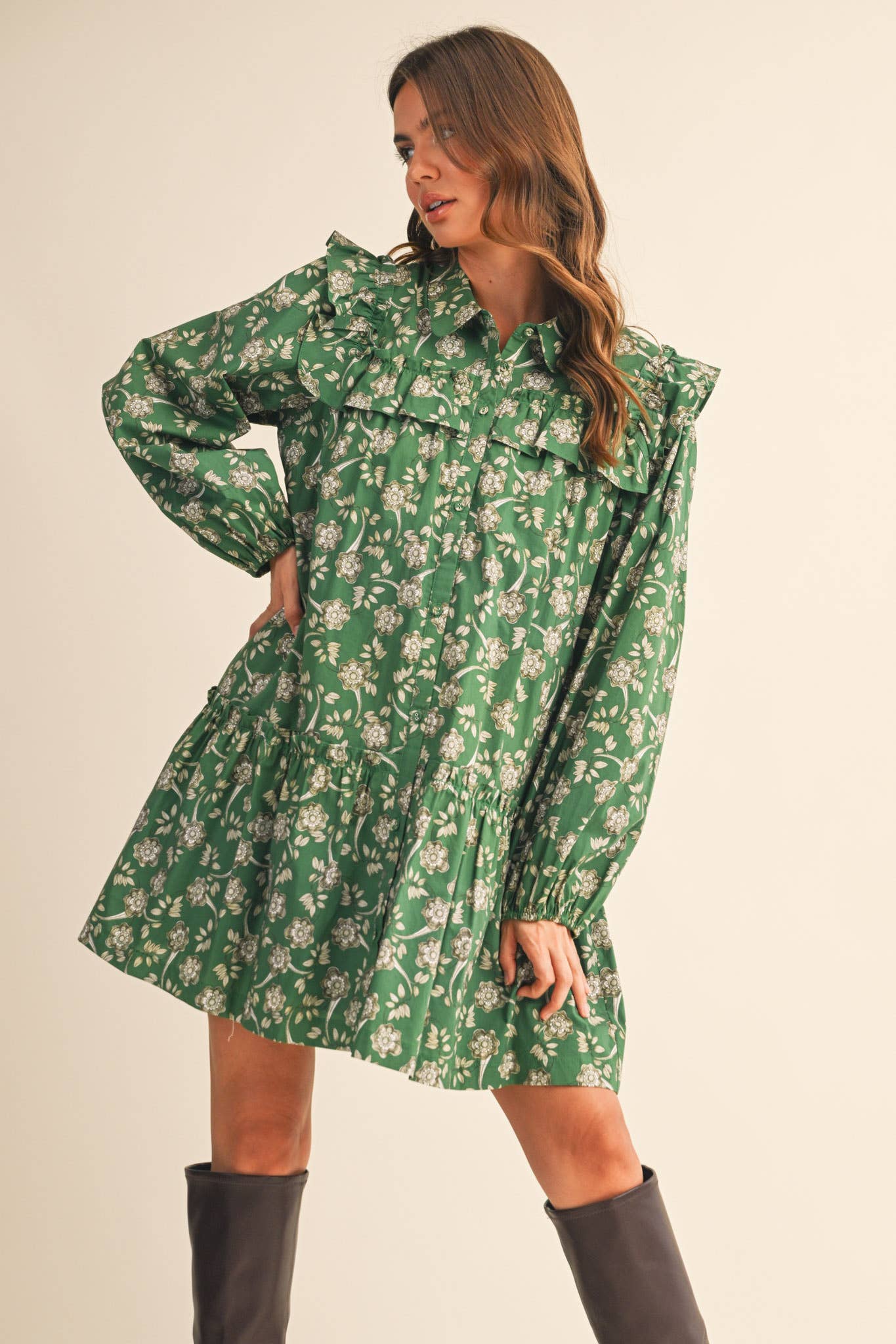 Ruffle Trim Mini Dress