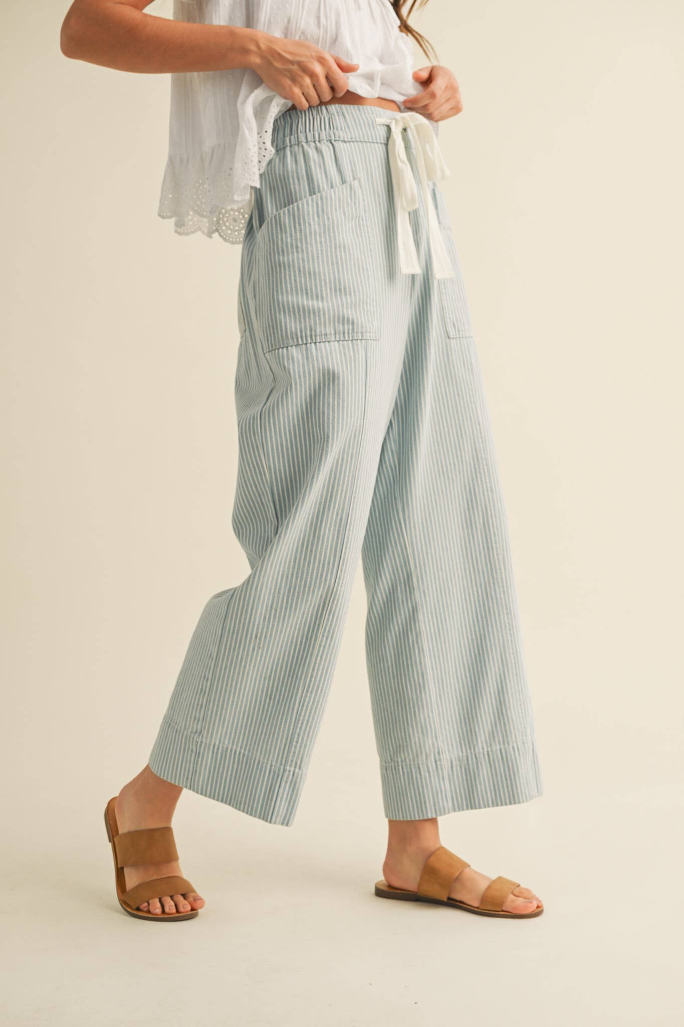 Light Blue Cropped Striped Pants