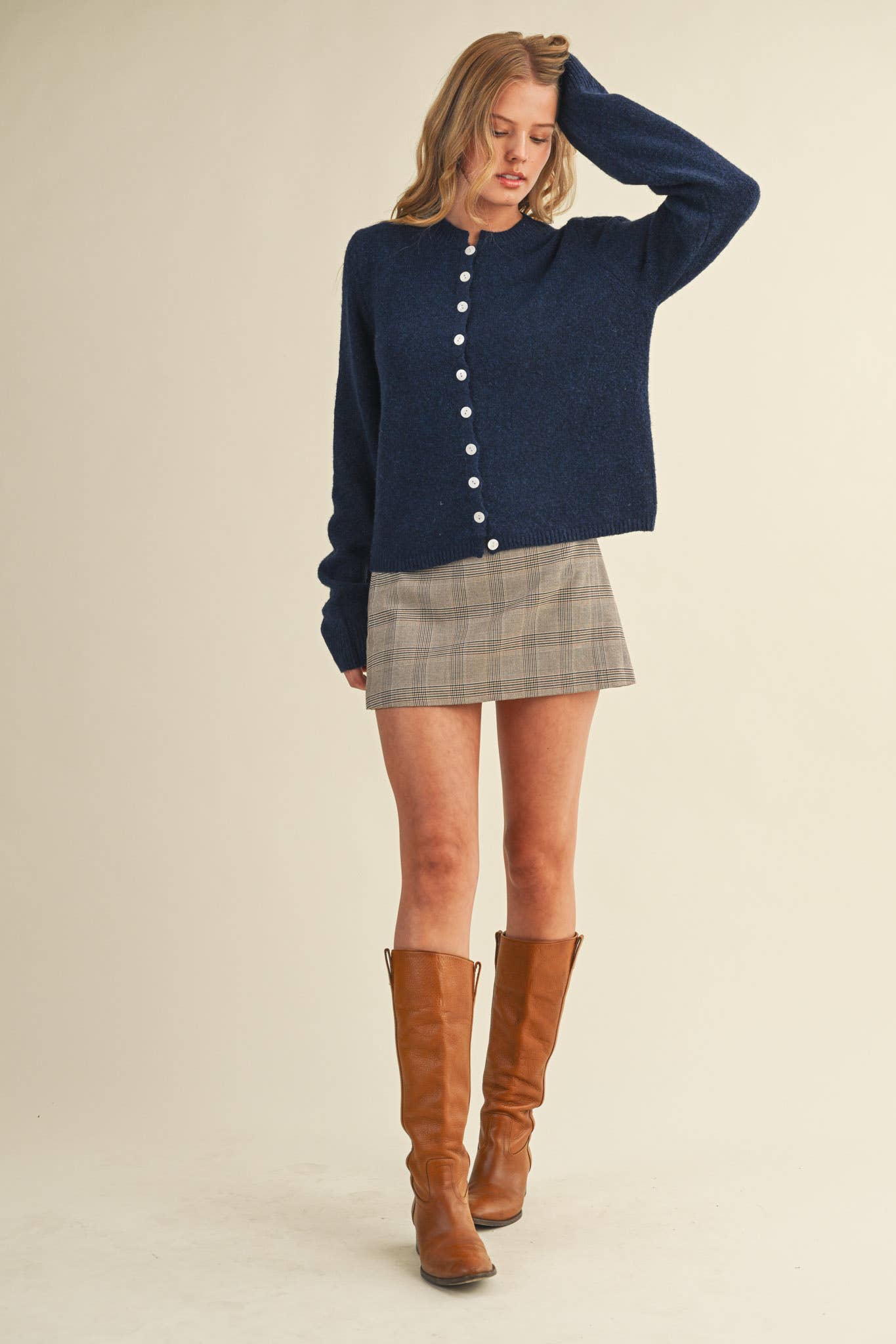 Marled Knit Sweater Cardigan - Navy