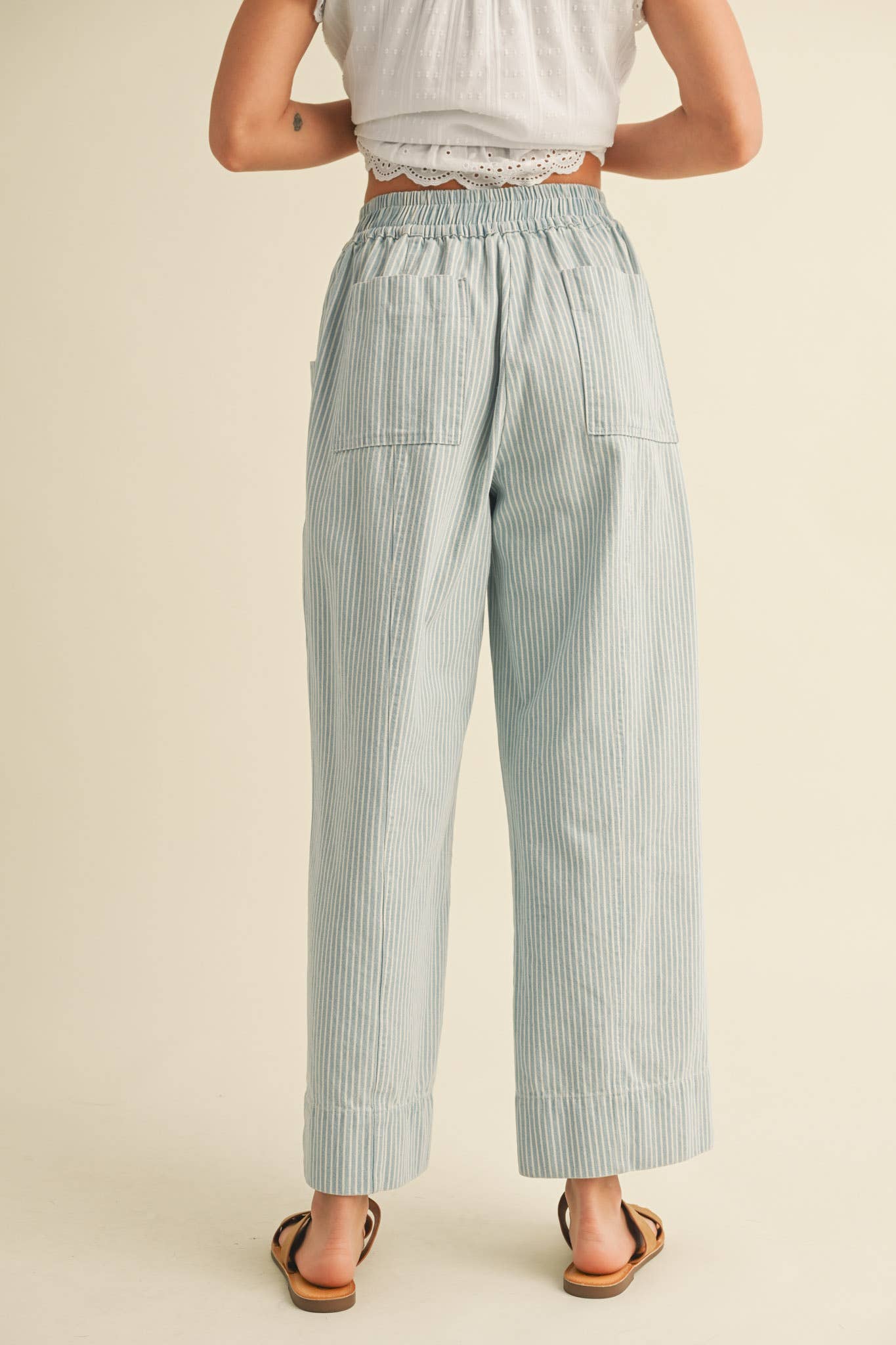 Light Blue Cropped Striped Pants