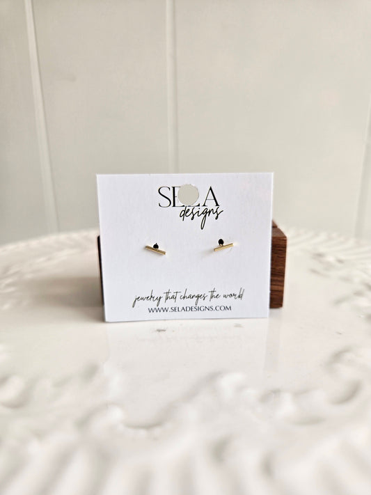 14k Gold Bar Stud Earrings