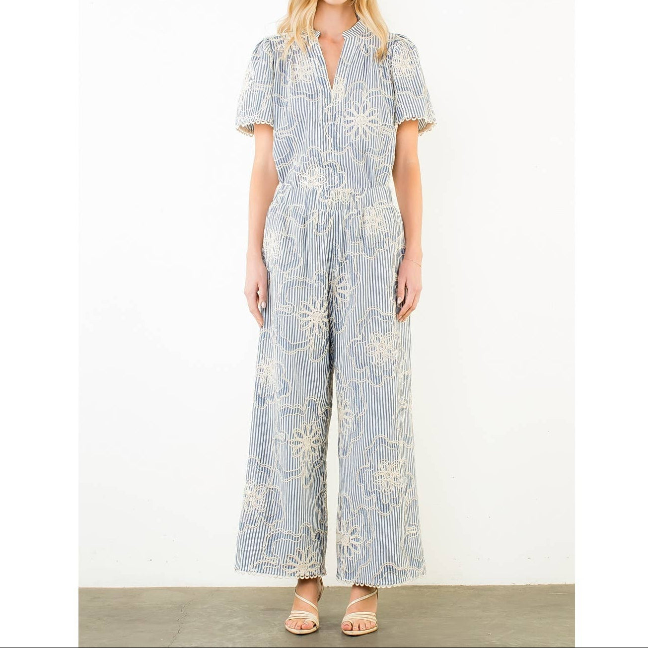 Striped Embroidery Pants