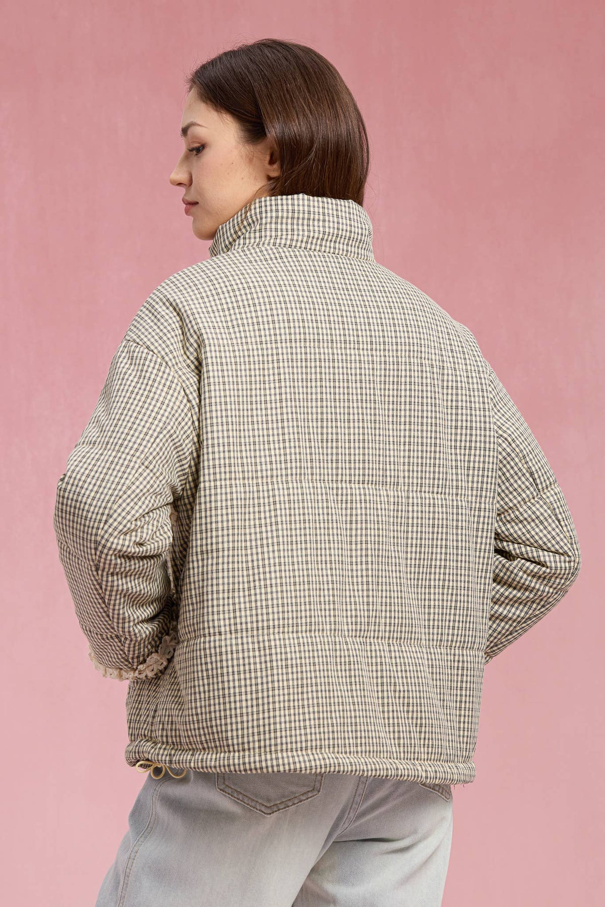 Gingham Lace Puffer Jacket