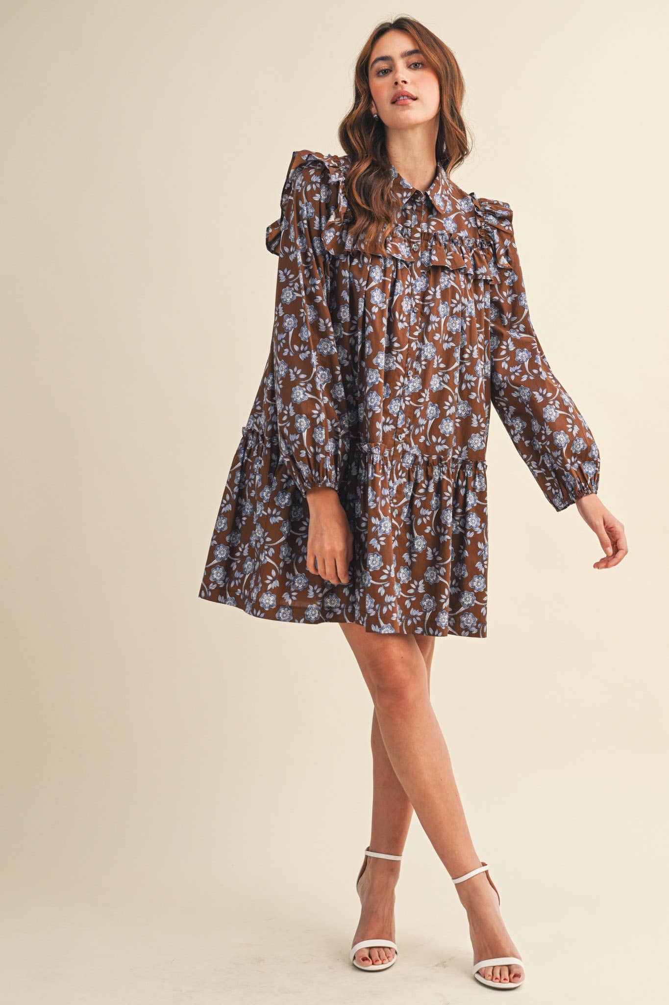 Ruffle Trim Mini Dress