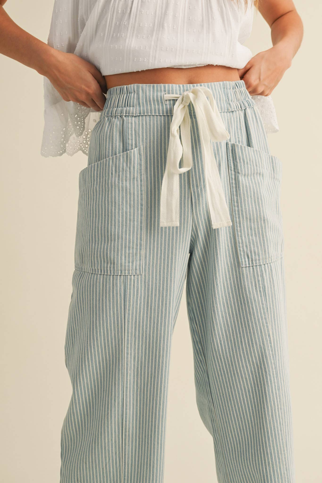 Light Blue Cropped Striped Pants