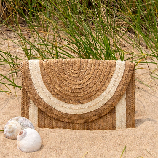 Straw Clutch Purse Natural and Ivory