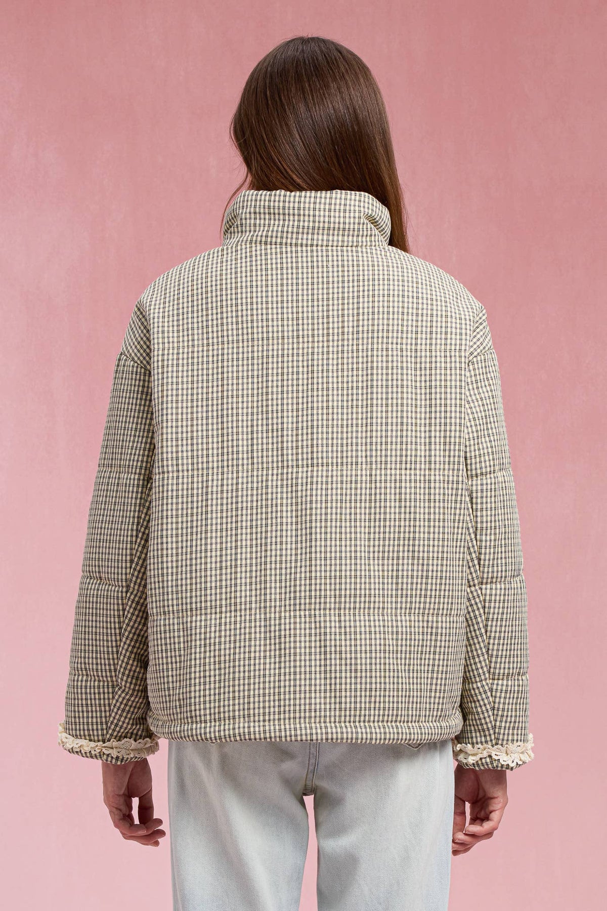 Gingham Lace Puffer Jacket