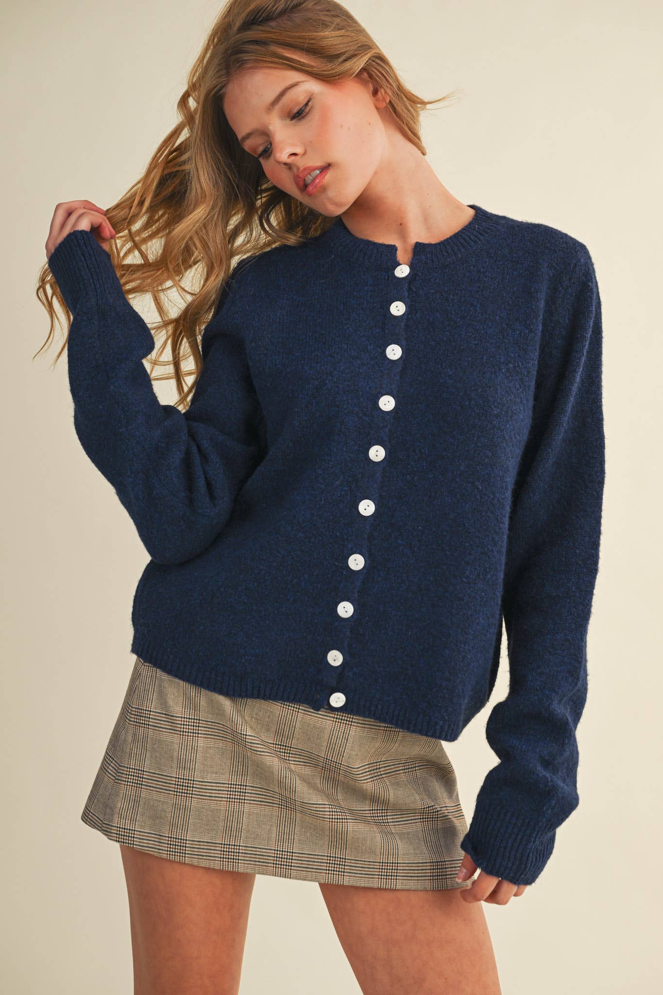 Marled Knit Sweater Cardigan - Navy