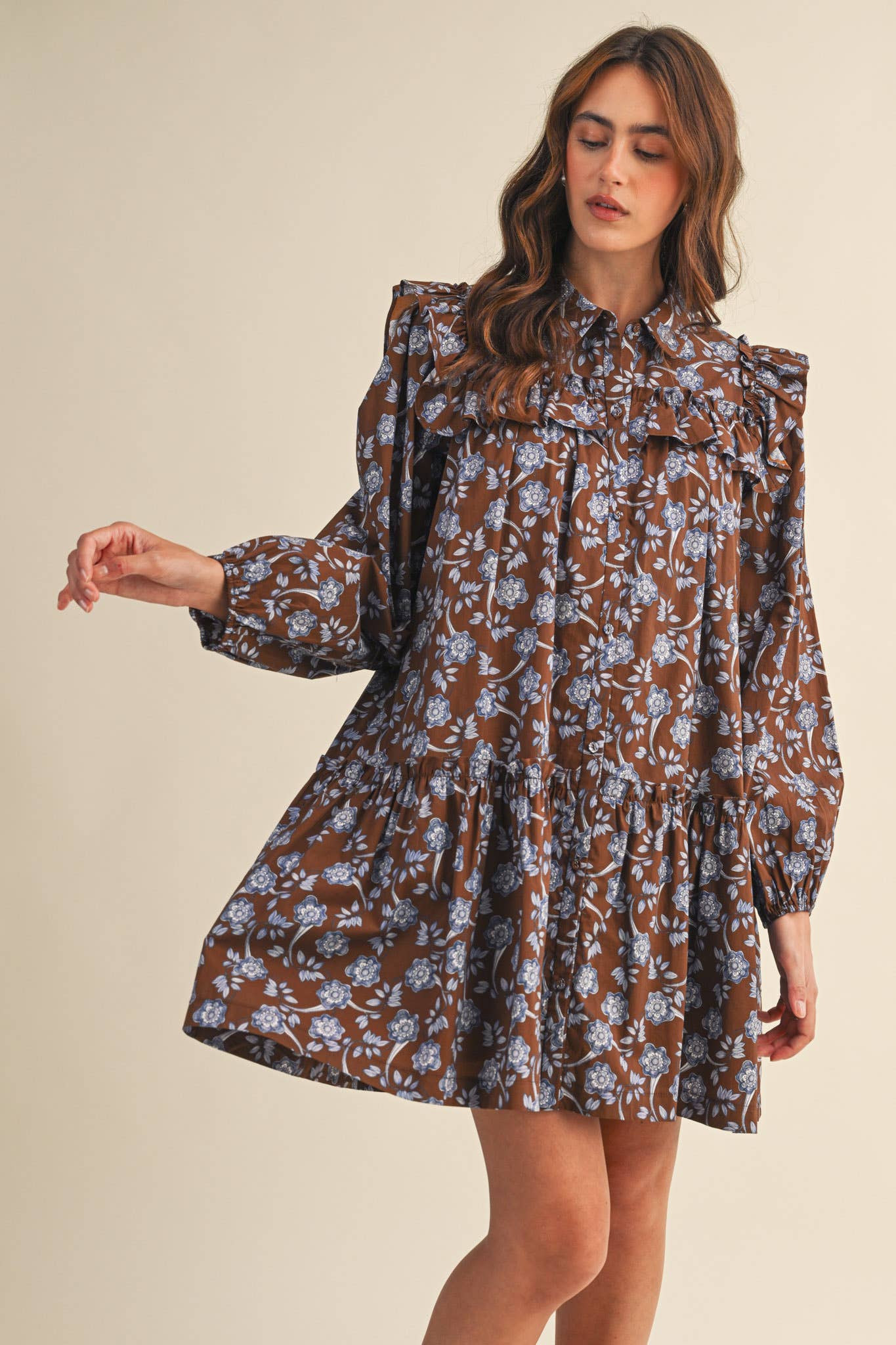 Ruffle Trim Mini Dress