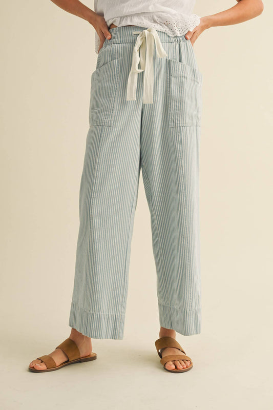Light Blue Cropped Striped Pants