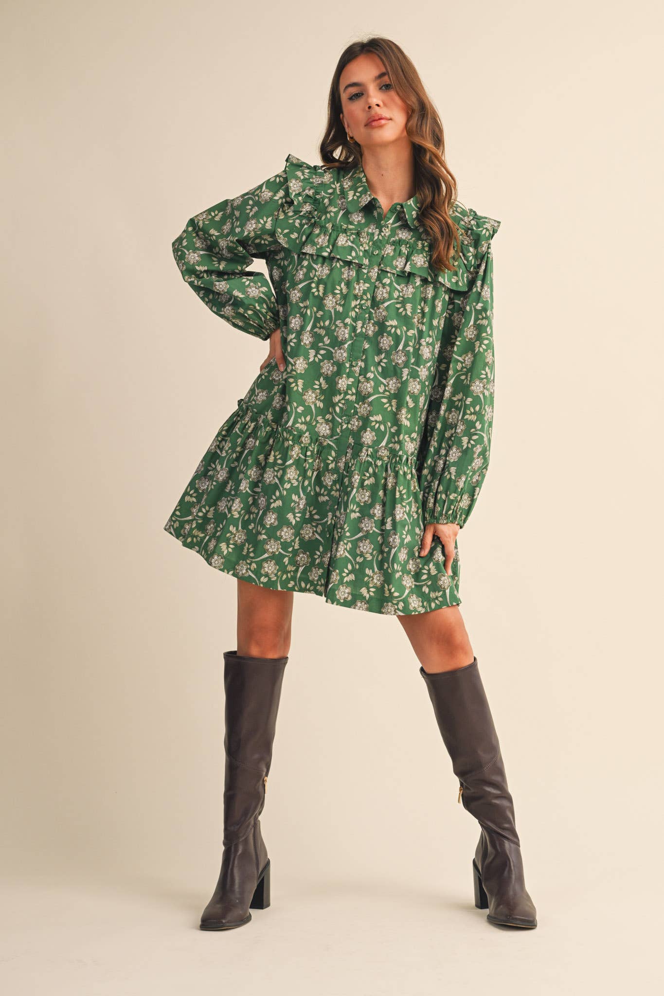 Ruffle Trim Mini Dress