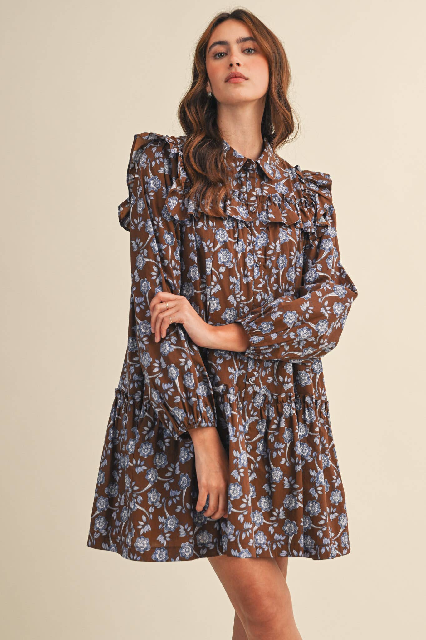 Ruffle Trim Mini Dress