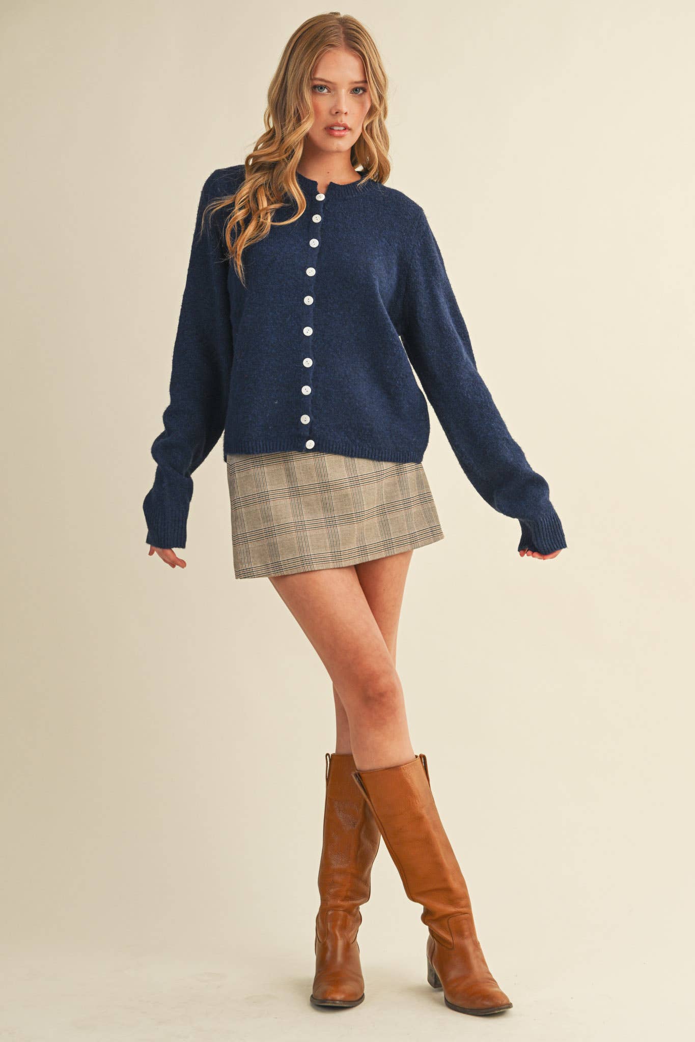 Marled Knit Sweater Cardigan - Navy