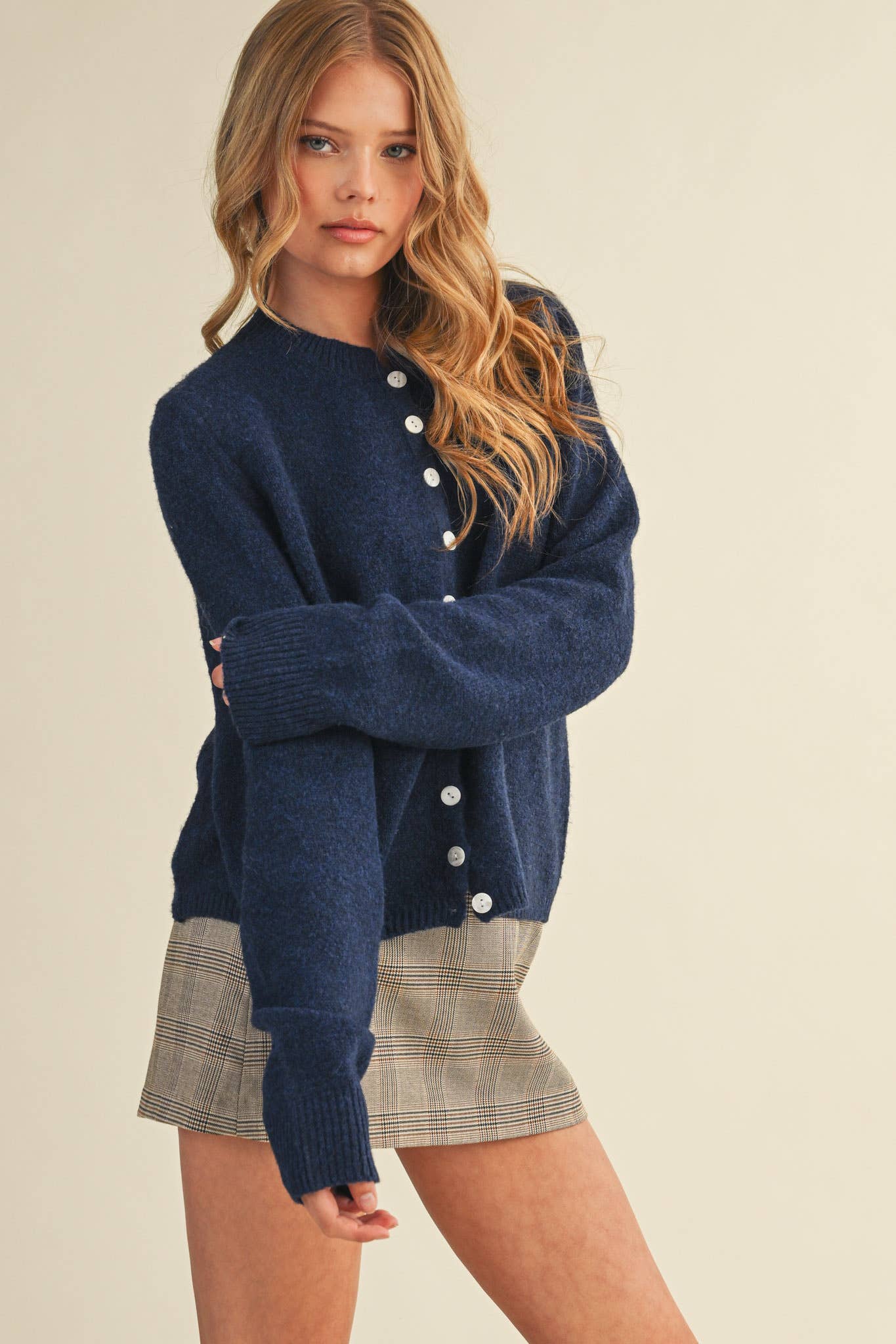 Marled Knit Sweater Cardigan - Navy