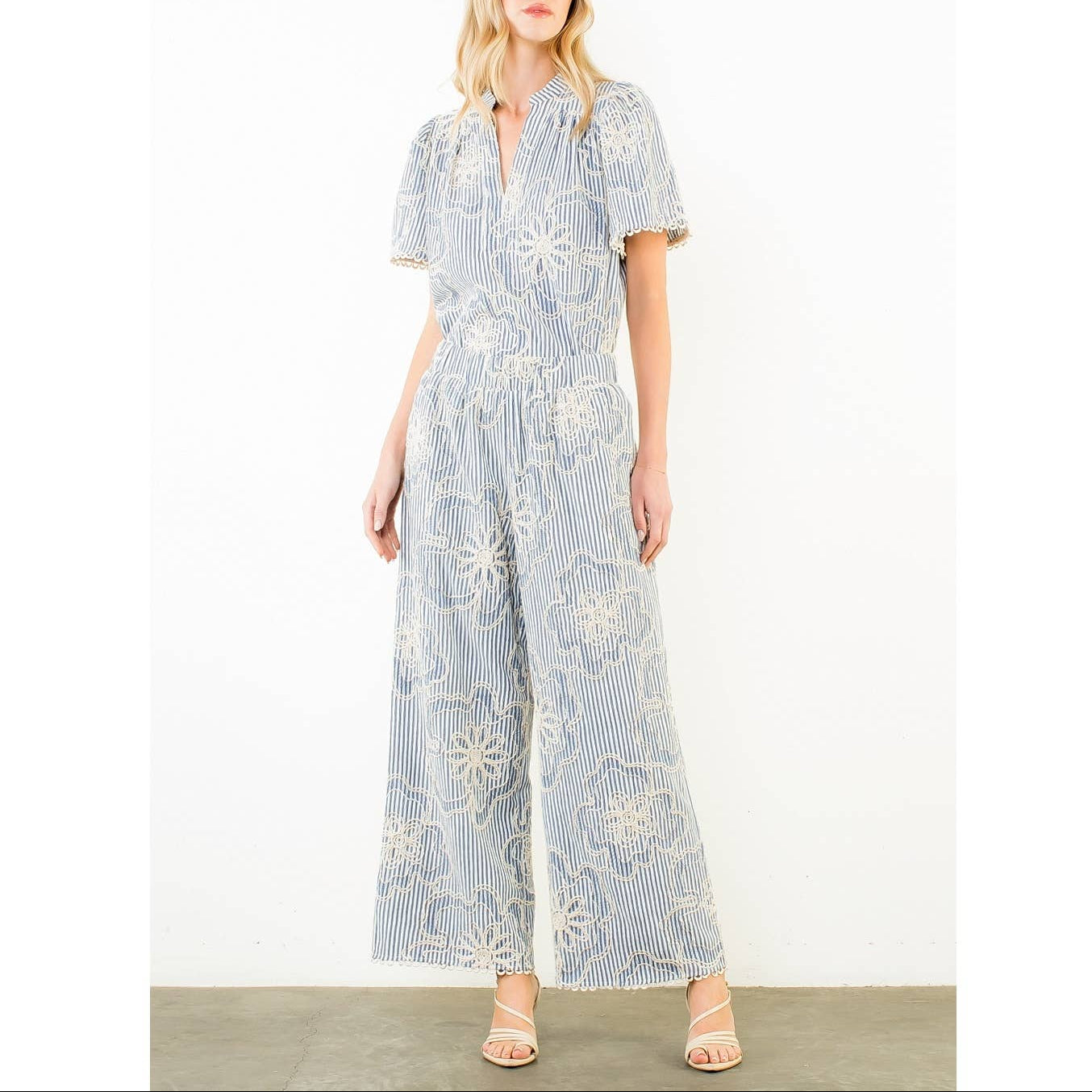 Striped Embroidery Pants