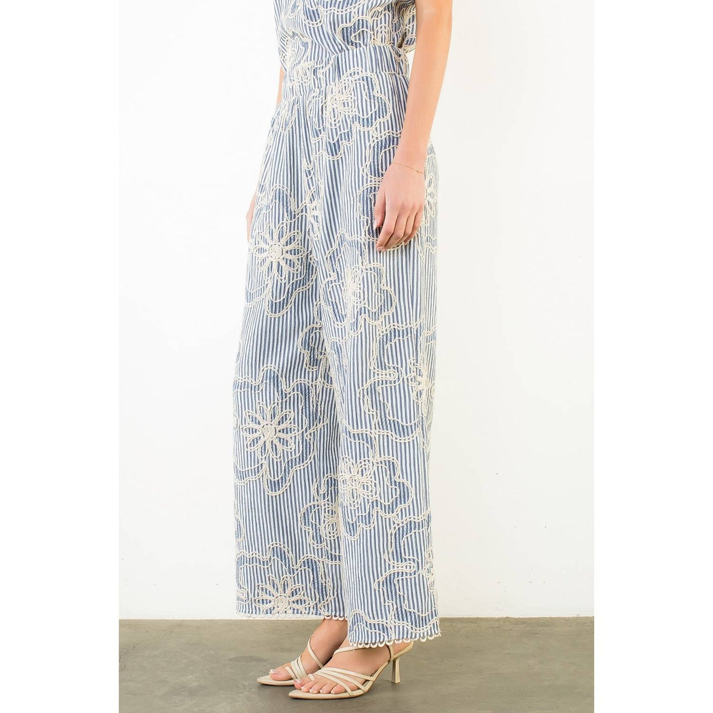 Striped Embroidery Pants