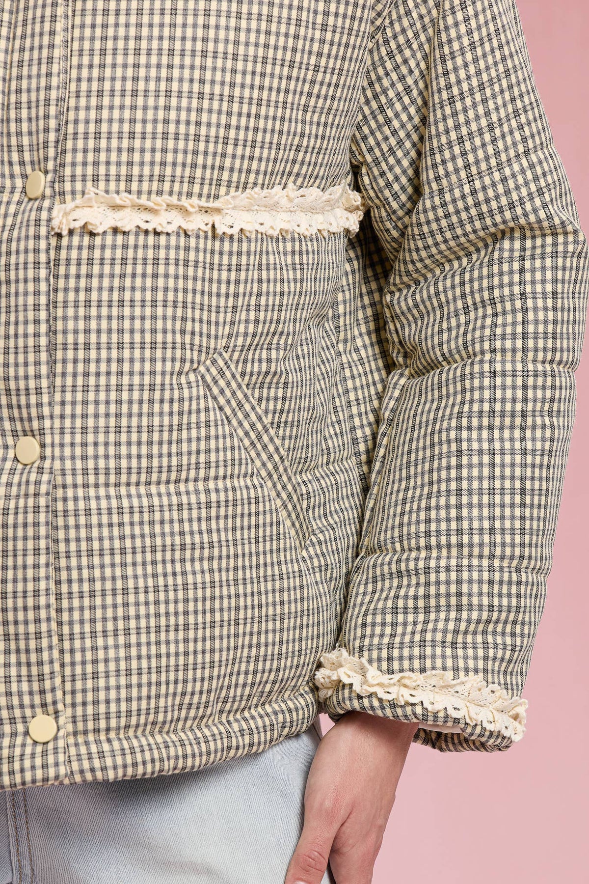 Gingham Lace Puffer Jacket