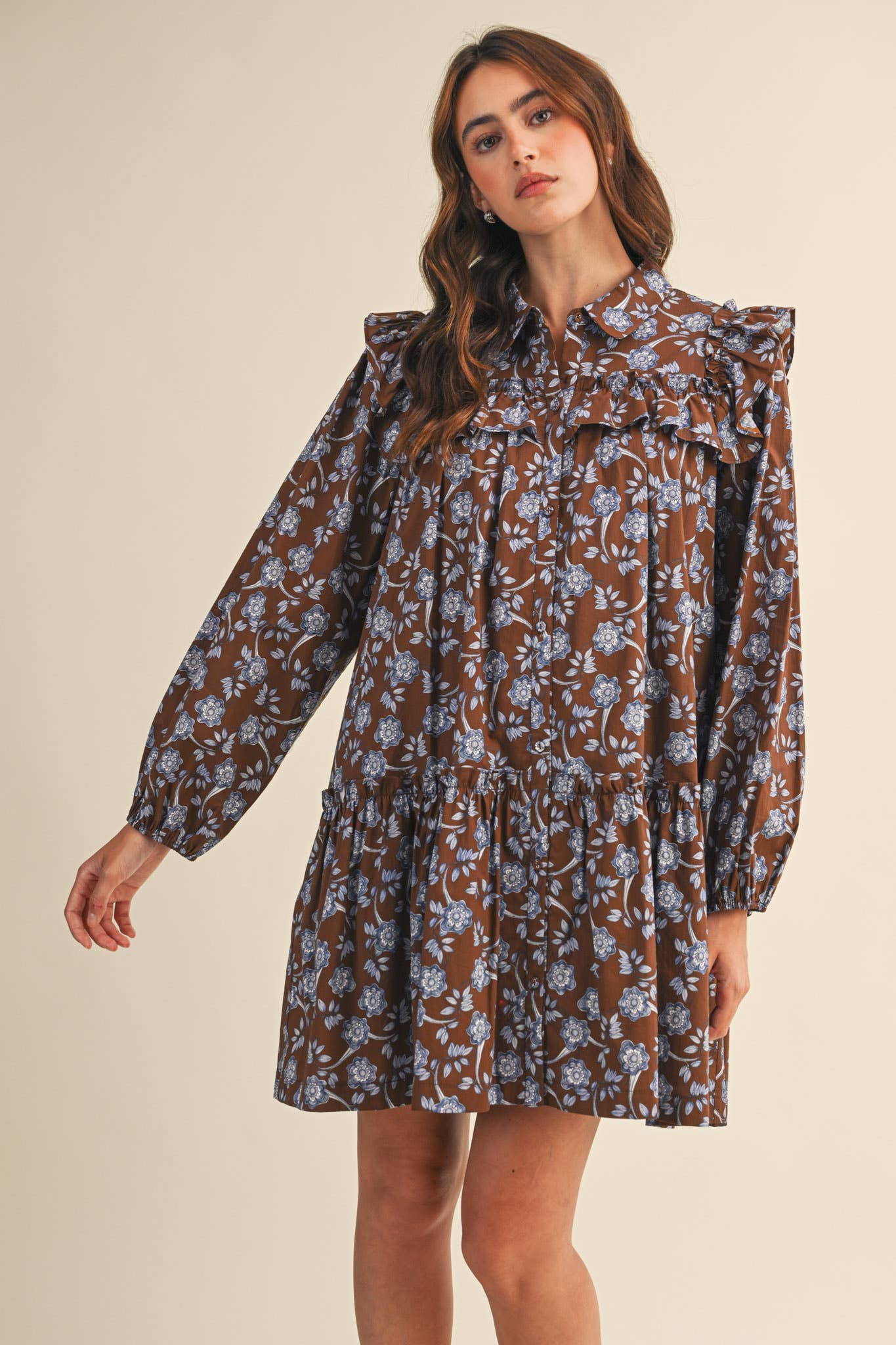 Ruffle Trim Mini Dress