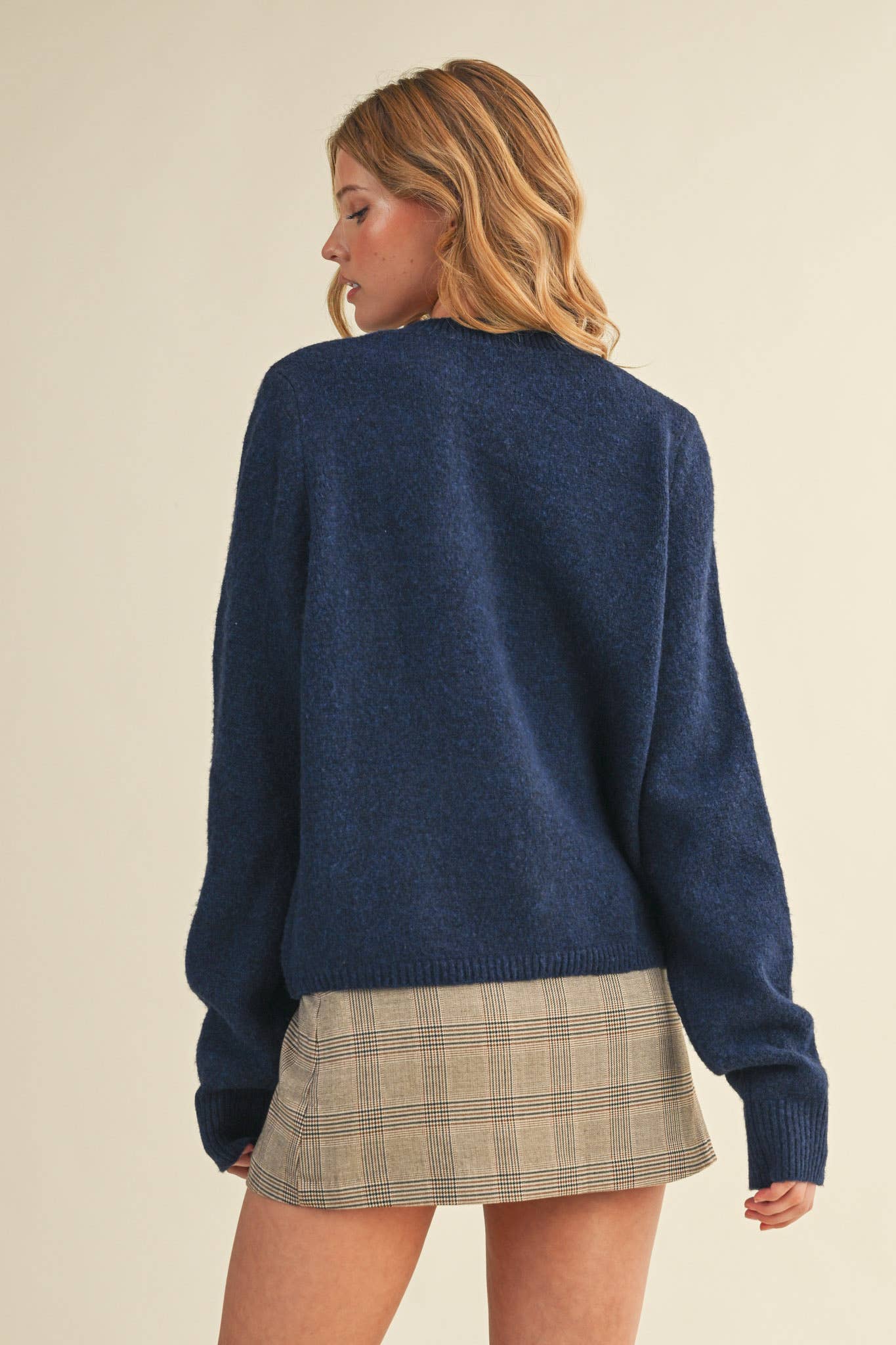 Marled Knit Sweater Cardigan - Navy
