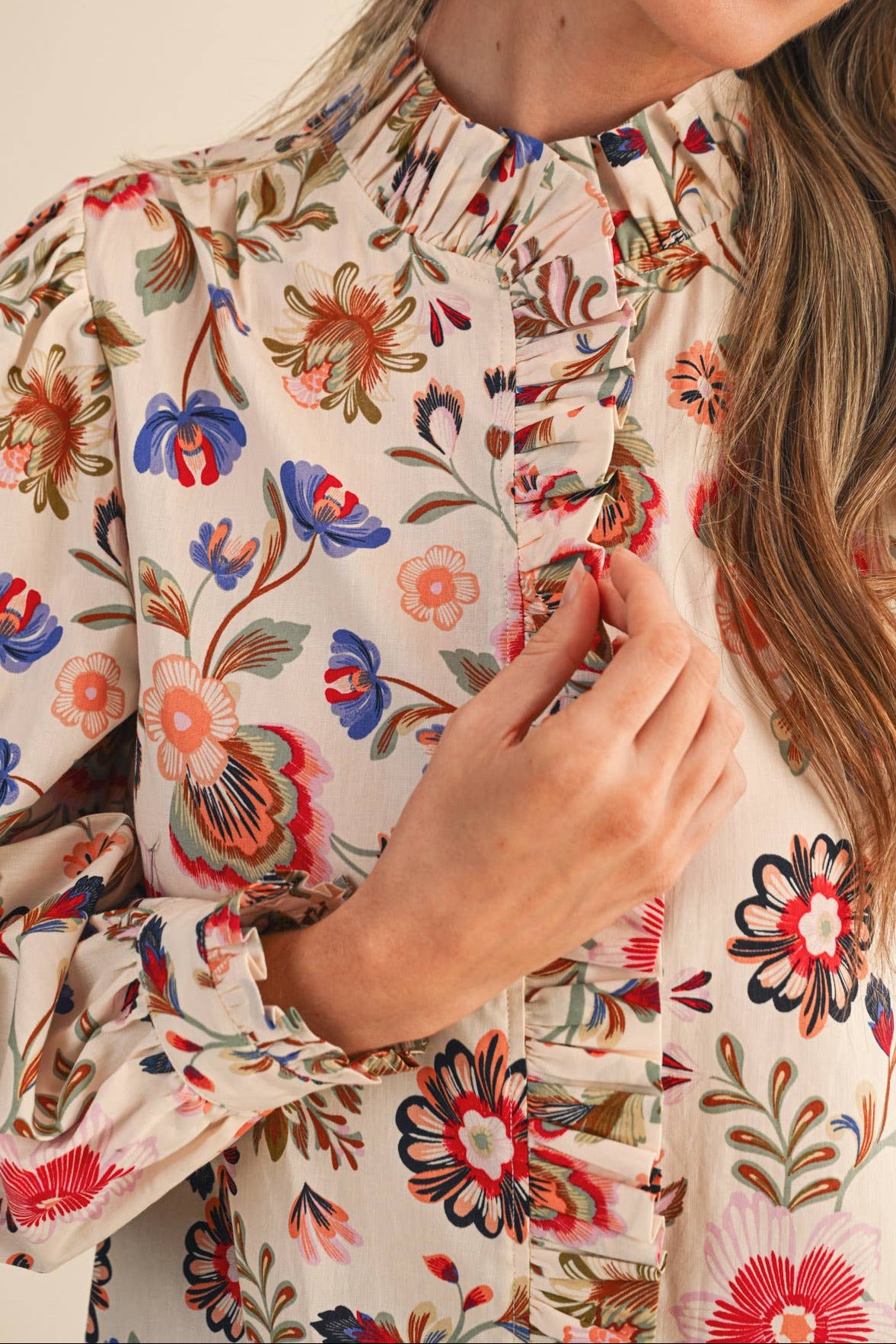 Floral Ruffled Button Down