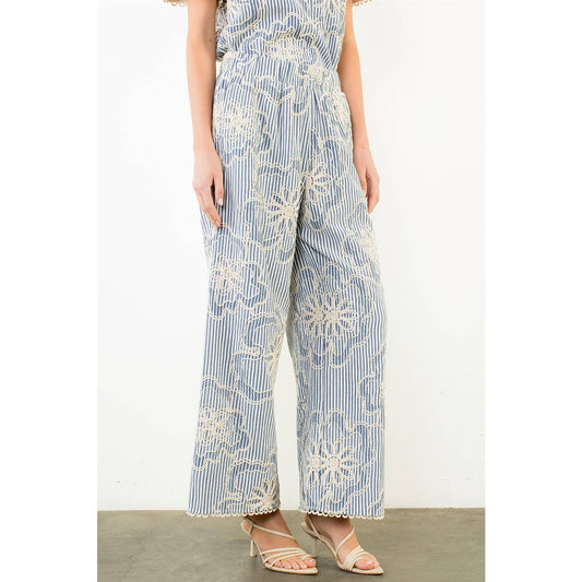 Striped Embroidery Pants