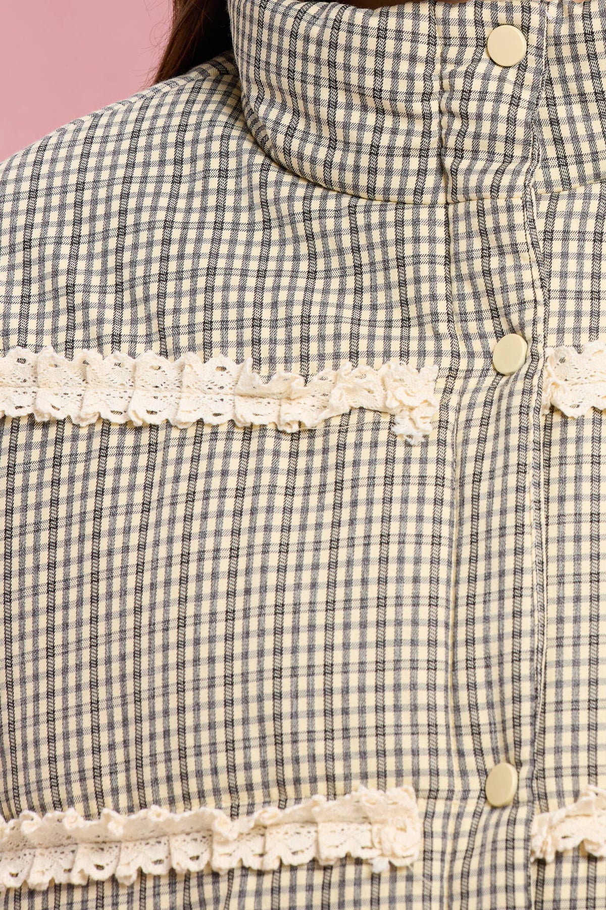 Gingham Lace Puffer Jacket