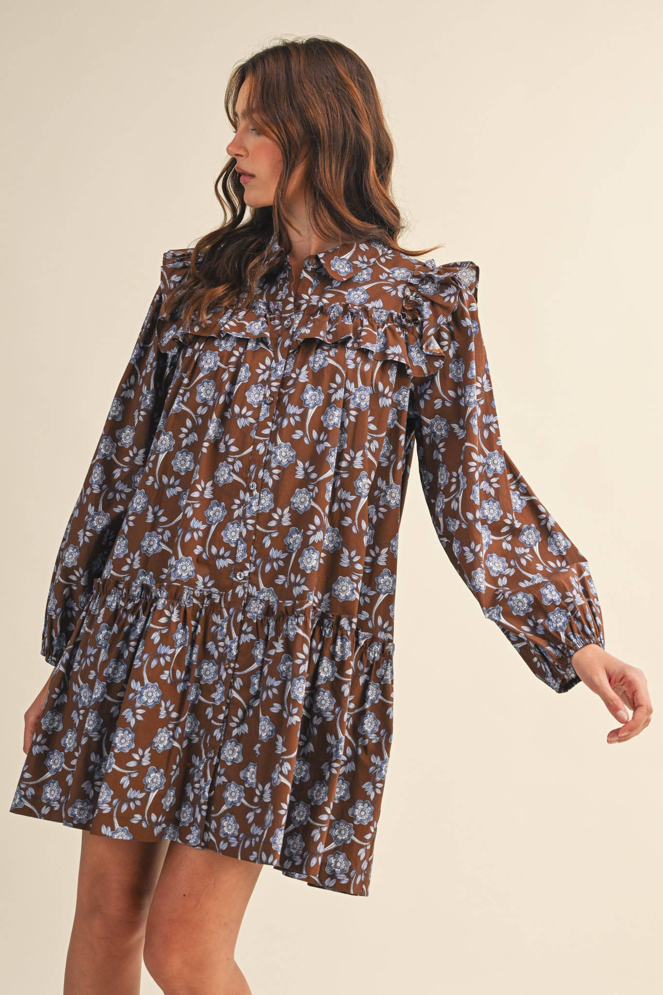 Ruffle Trim Mini Dress