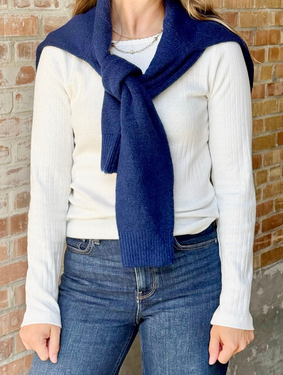 Marled Knit Sweater Cardigan - Navy