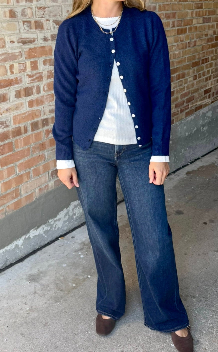 Marled Knit Sweater Cardigan - Navy