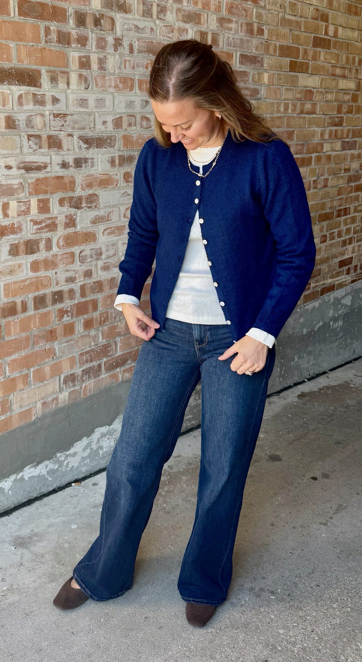 Marled Knit Sweater Cardigan - Navy