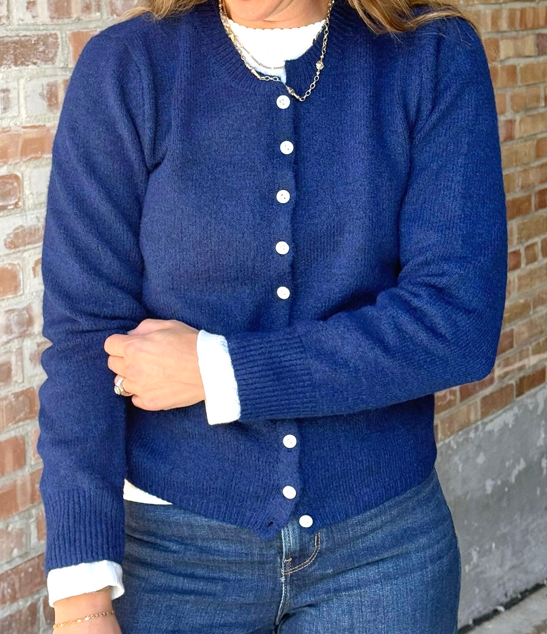 Marled Knit Sweater Cardigan - Navy