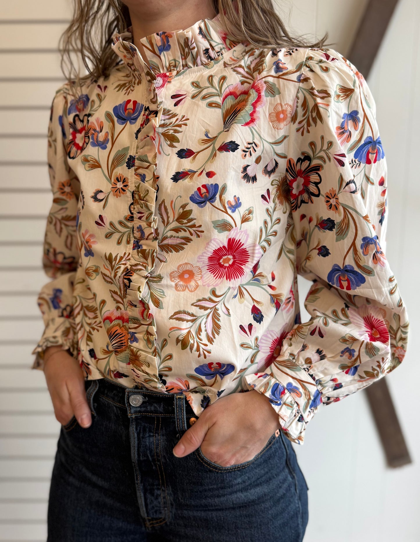 Floral Ruffled Button Down