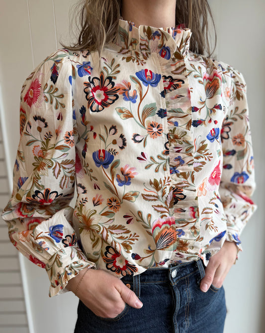 Floral Ruffled Button Down