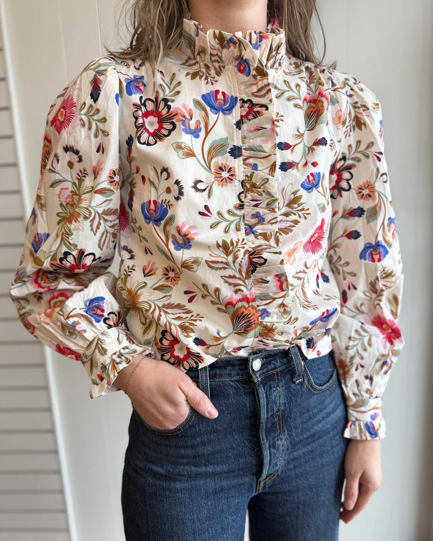 Floral Ruffled Button Down