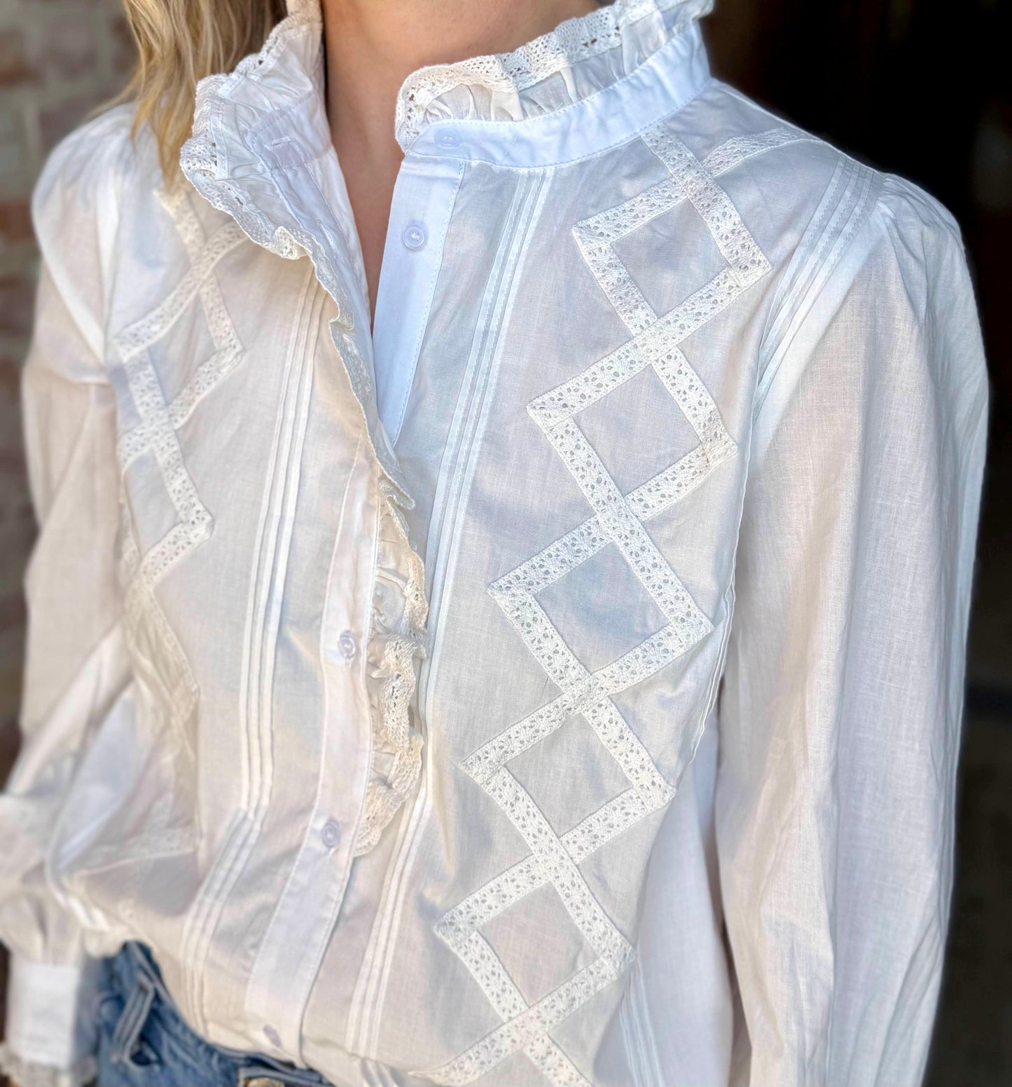 Ruffle Lace Button Down