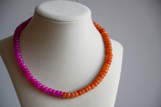 Two Tone Gemstone Necklace- Pink