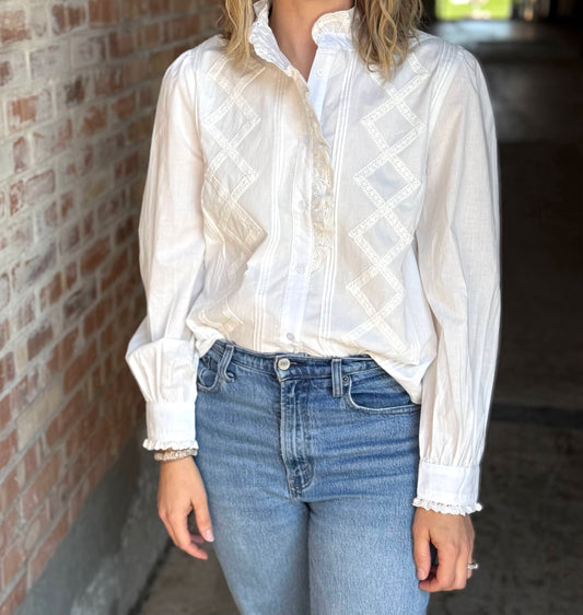 Ruffle Lace Button Down