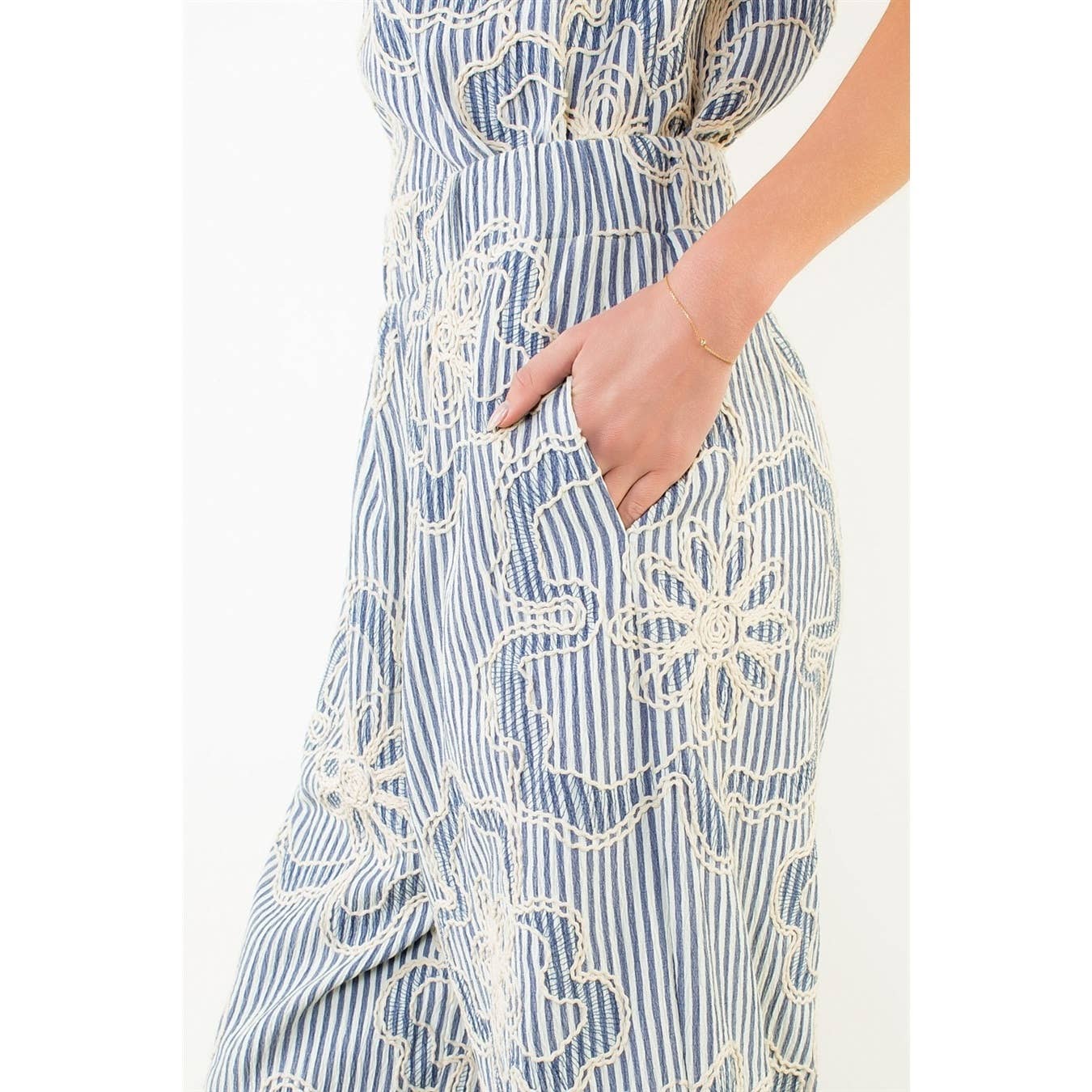 Striped Embroidery Pants