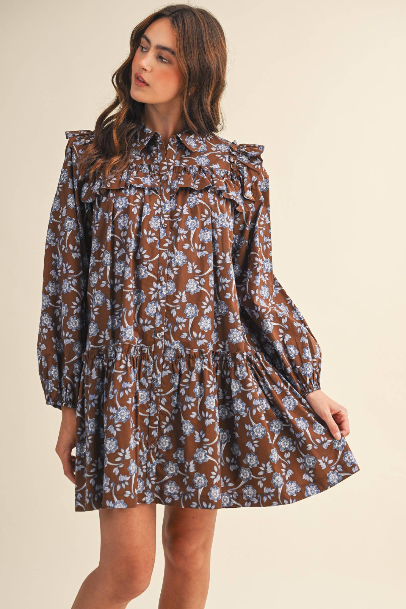 Ruffle Trim Mini Dress