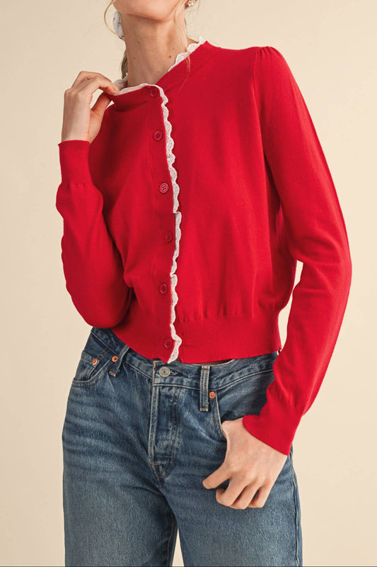 Lace Trim Cardigan Sweater