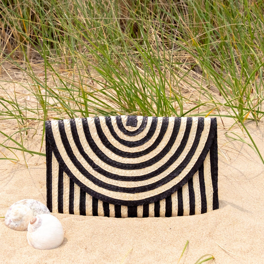 Straw Clutch Purse Black and White Stripe